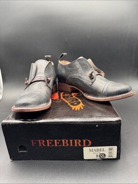 freebird Black Double Monk Cap-Toe Leather Oxfords